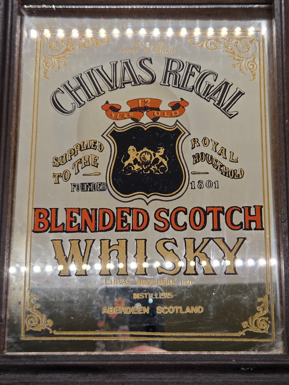 Vintage Chivas Regal Scotch Whisky Pub Bar Mirror Sign in Wooden Frame